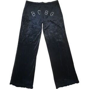 BCBG Womens Rhinestone Velour Black Track Pant Size L Booty Y2K‎ No Drawstring